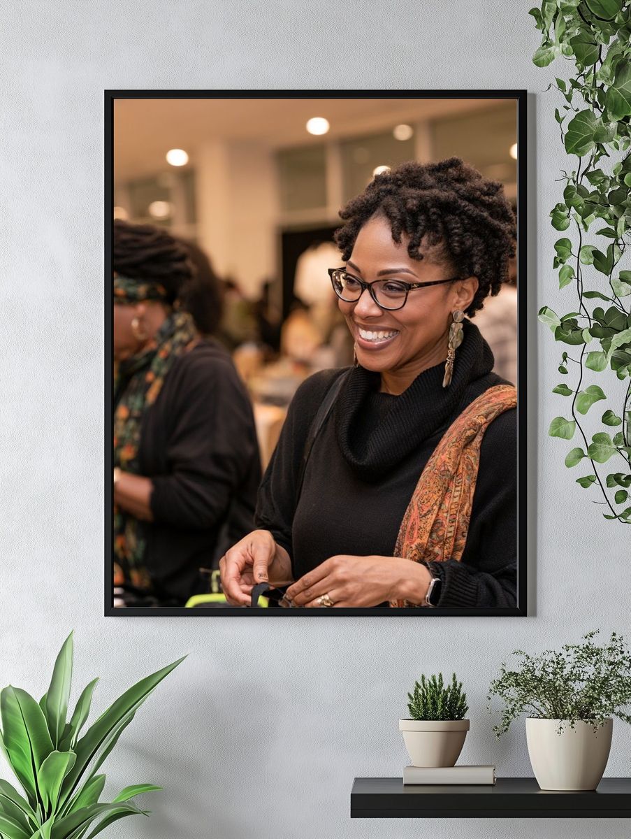 Smiling Woman at Event Photography Poster. — room view 4