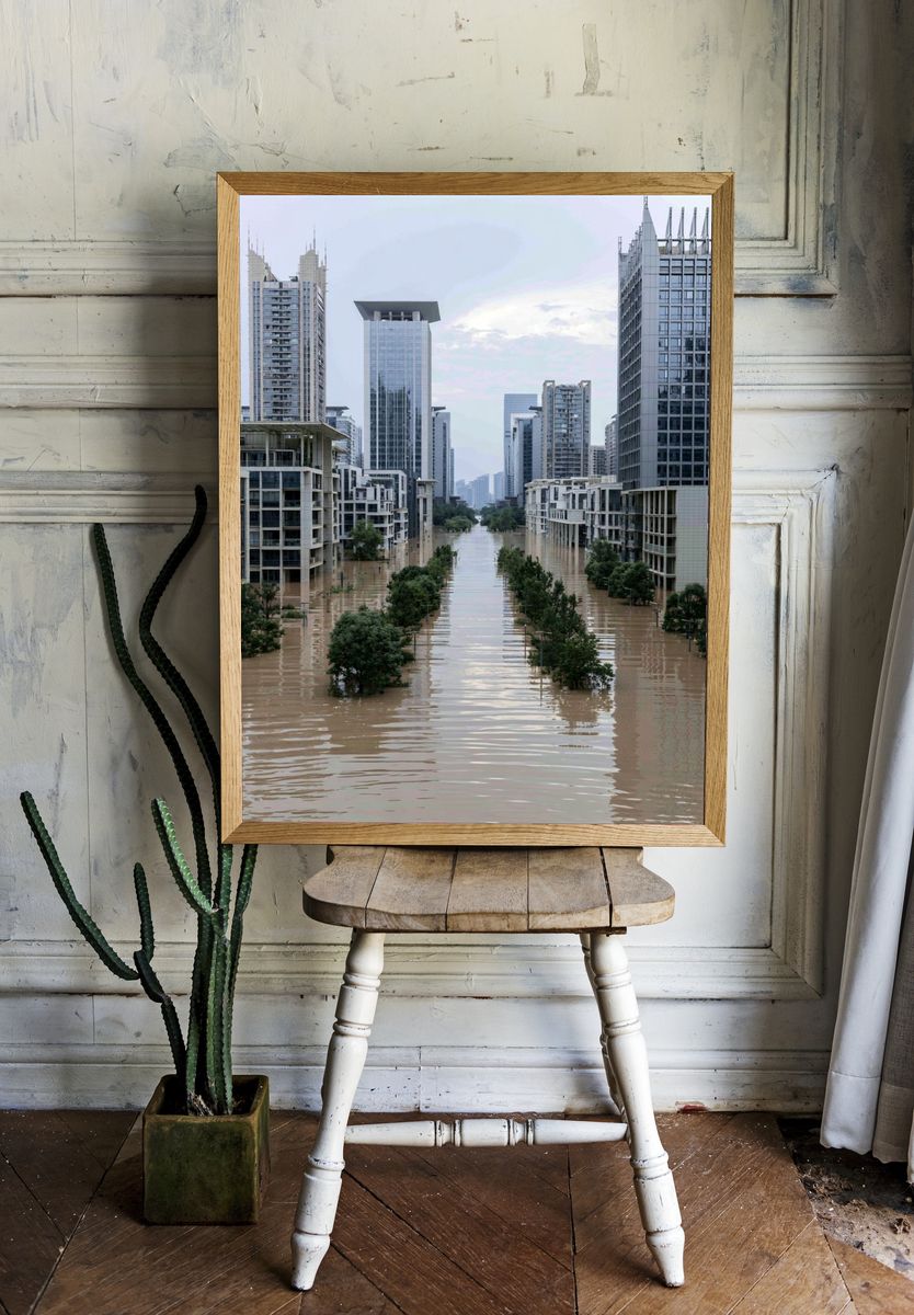 Flooded City Skyline Photography Poster. — room view 1