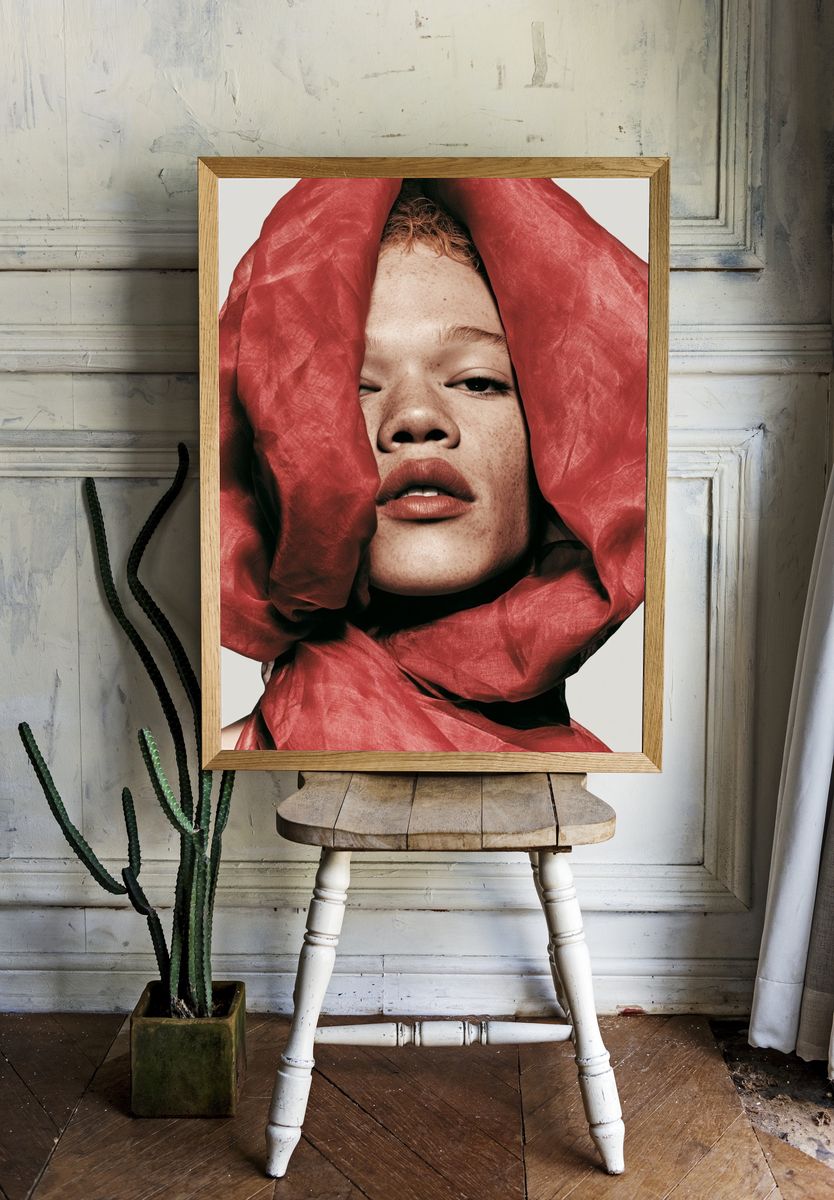 Red Fabric Portrait Photography Print. — room view 1