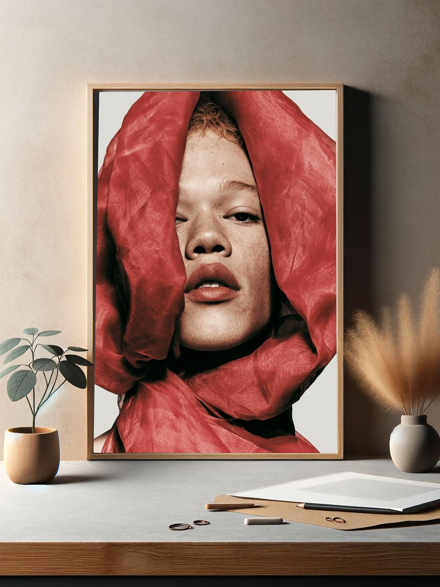 Red Fabric Portrait Photography Print. — room view 2
