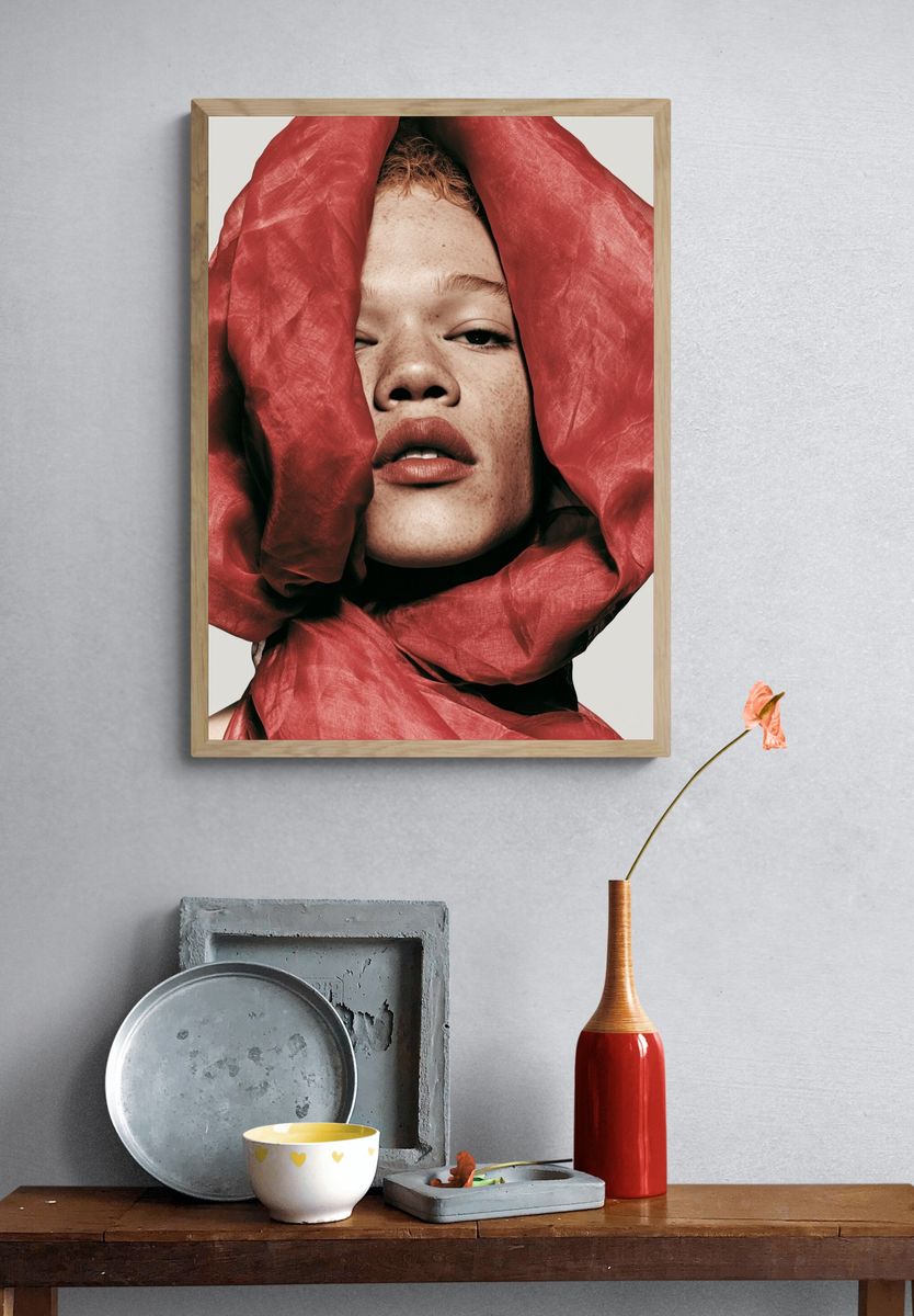 Red Fabric Portrait Photography Print. — room view 3