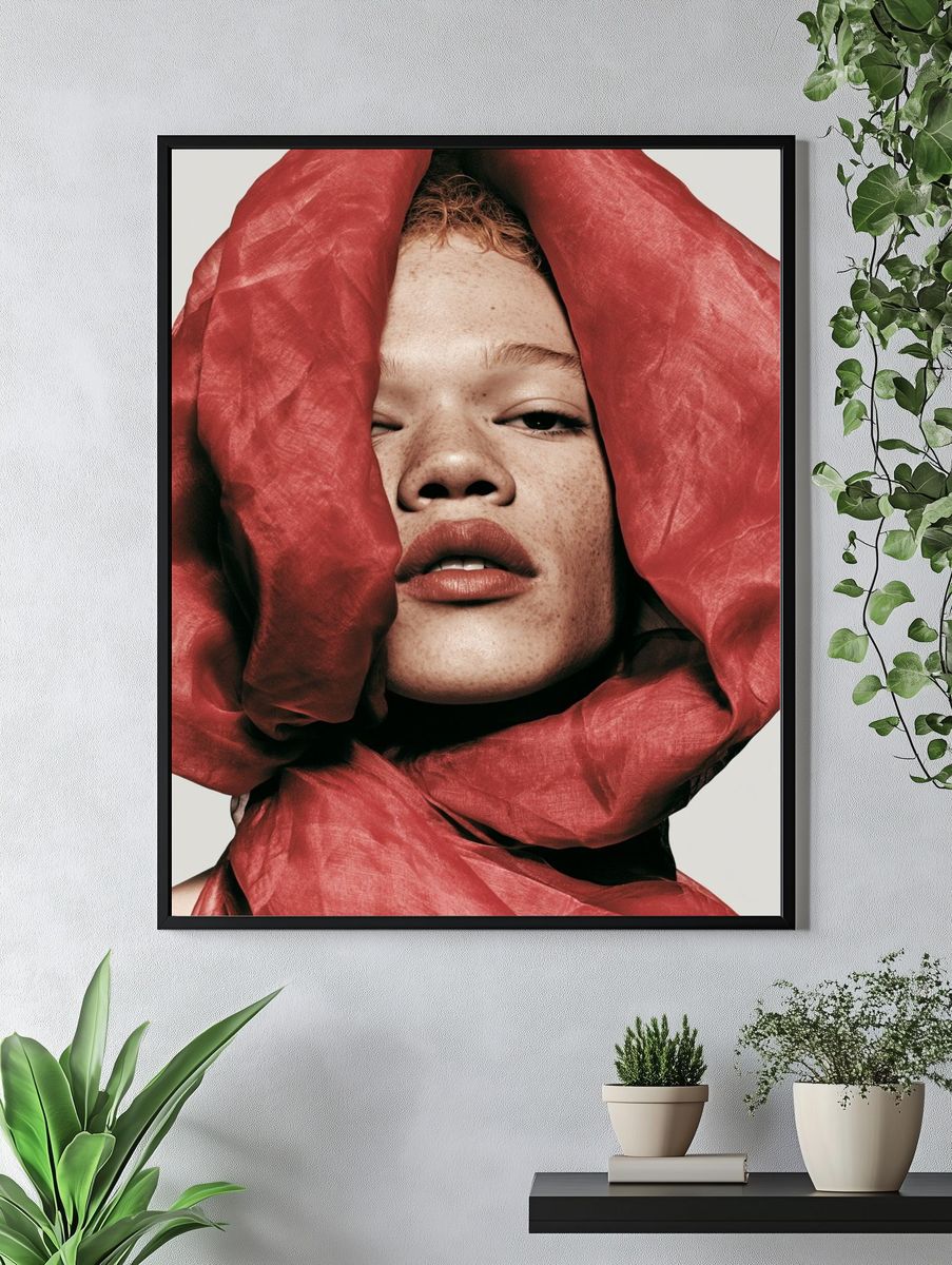 Red Fabric Portrait Photography Print. — room view 4