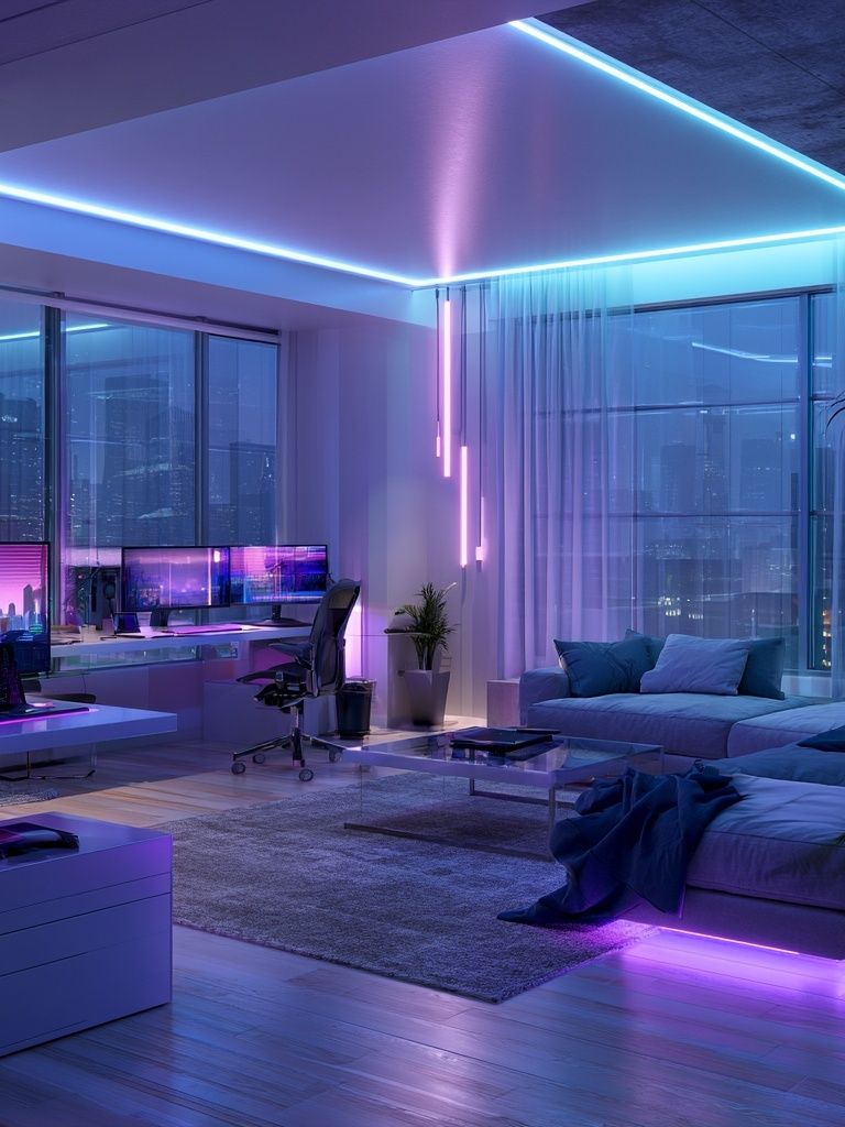 Neon Cyberpunk Interior Photography Poster. poster detail