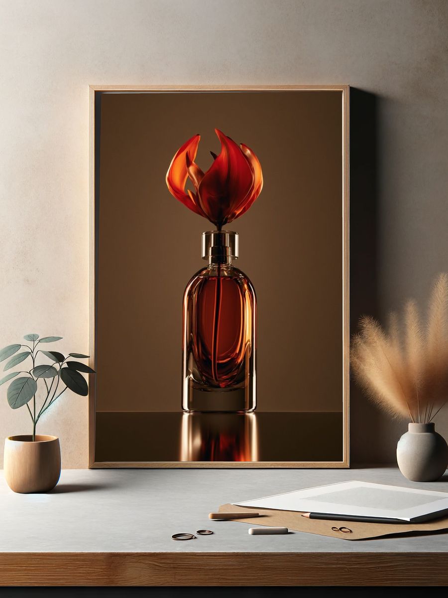 Amber Perfume Bottle — Photography Print. — room view 2