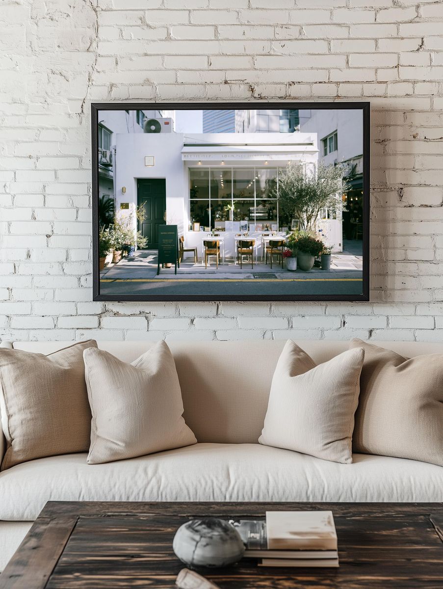 Minimalist Cafe Exterior Photography Poster. — room view 1