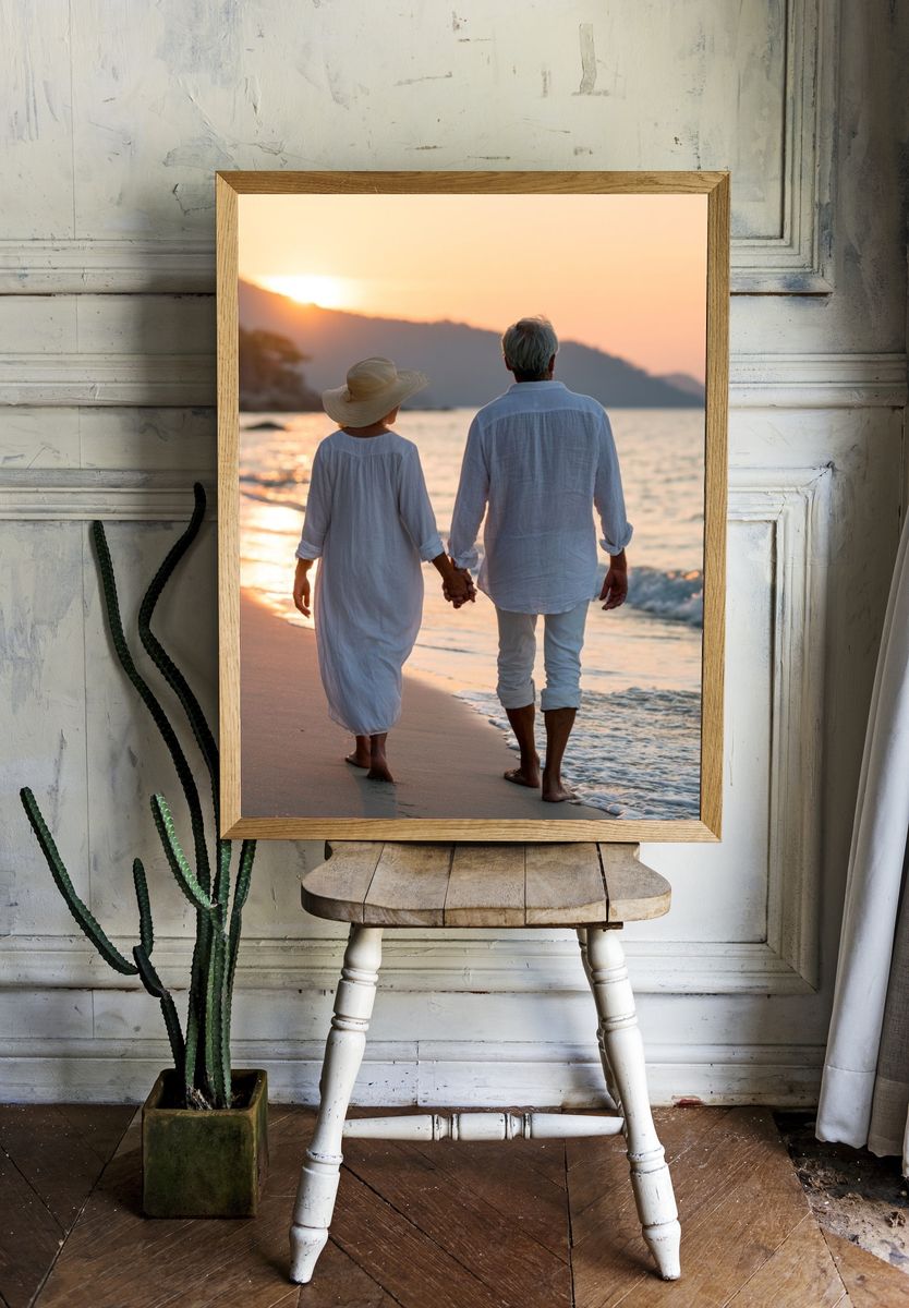 Sunset Beach Couple Photography Poster. — room view 1