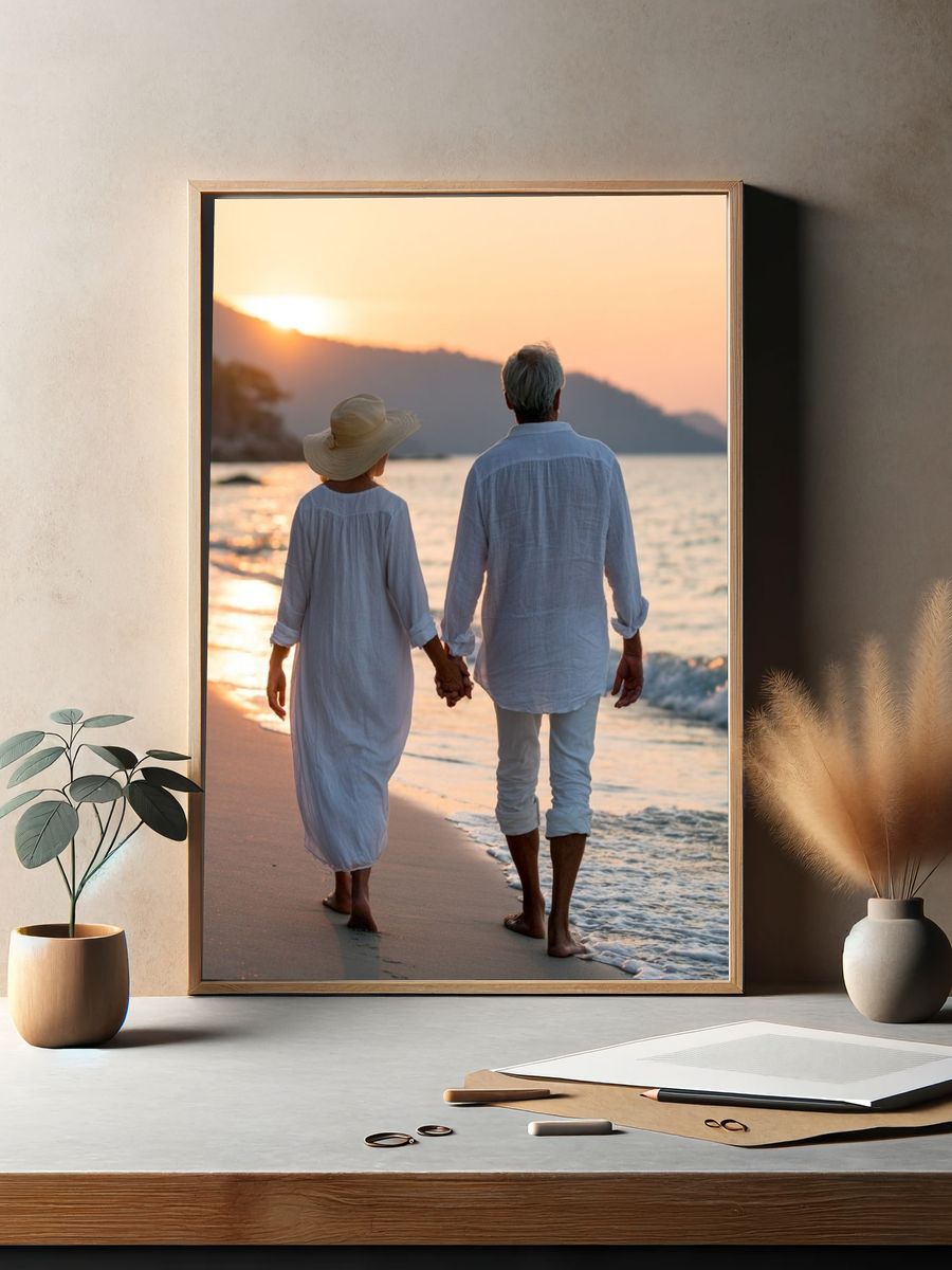 Sunset Beach Couple Photography Poster. — room view 2