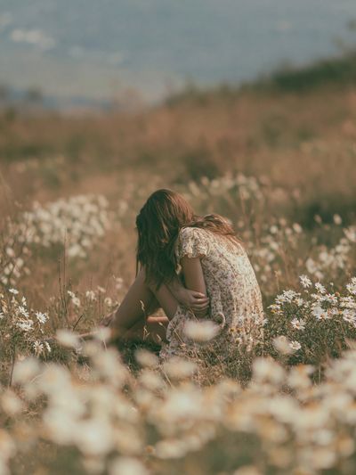 Girl in Wildflower Meadow Photography Poster. poster