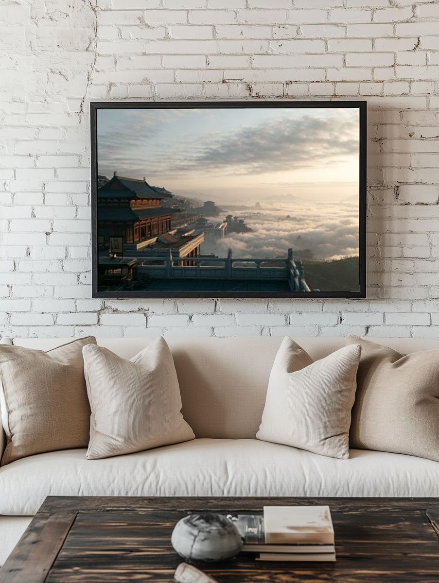 Temple Above the Clouds Photography Poster. — room view 1