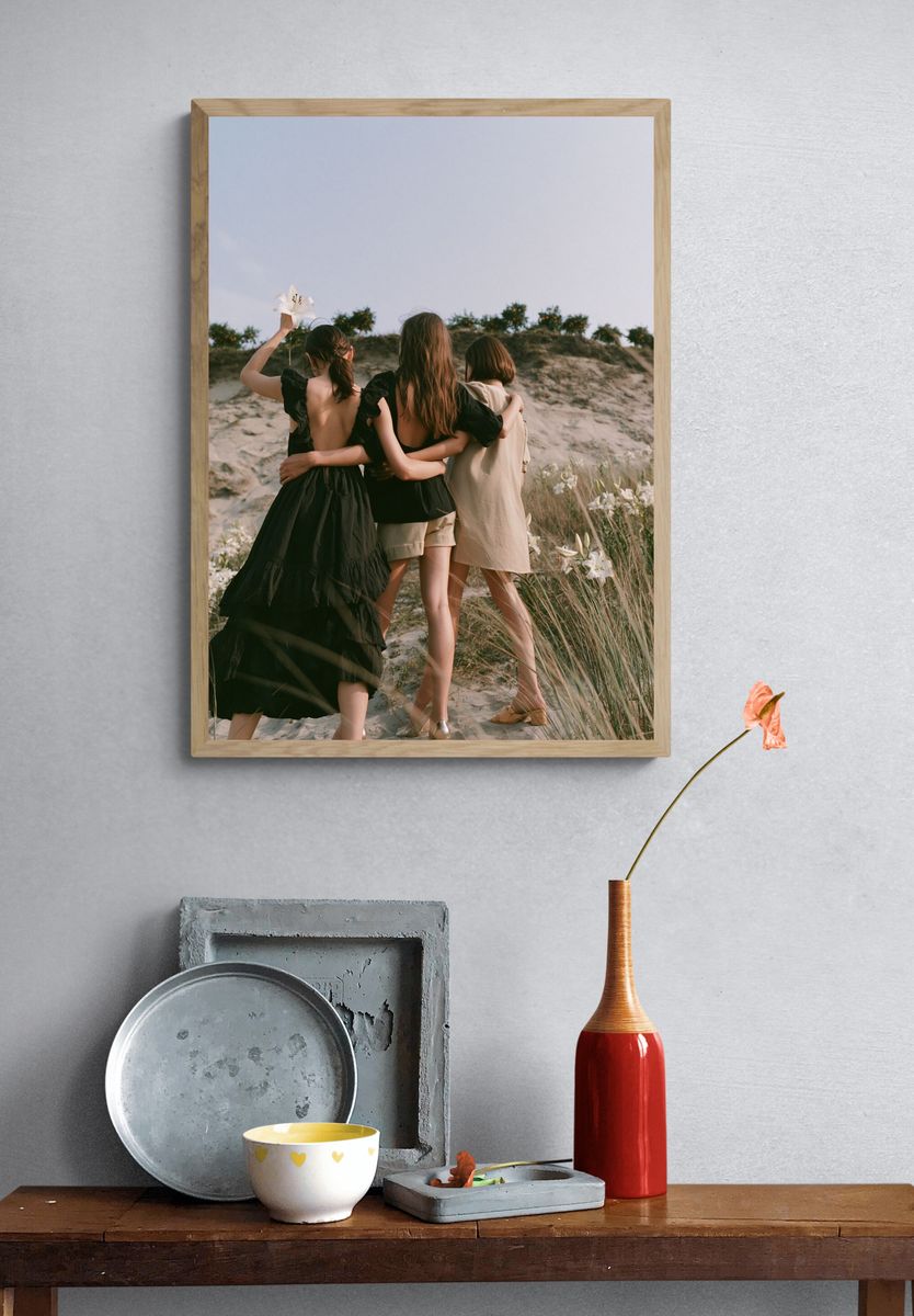 Three Women on Dunes Photography Poster. — room view 3
