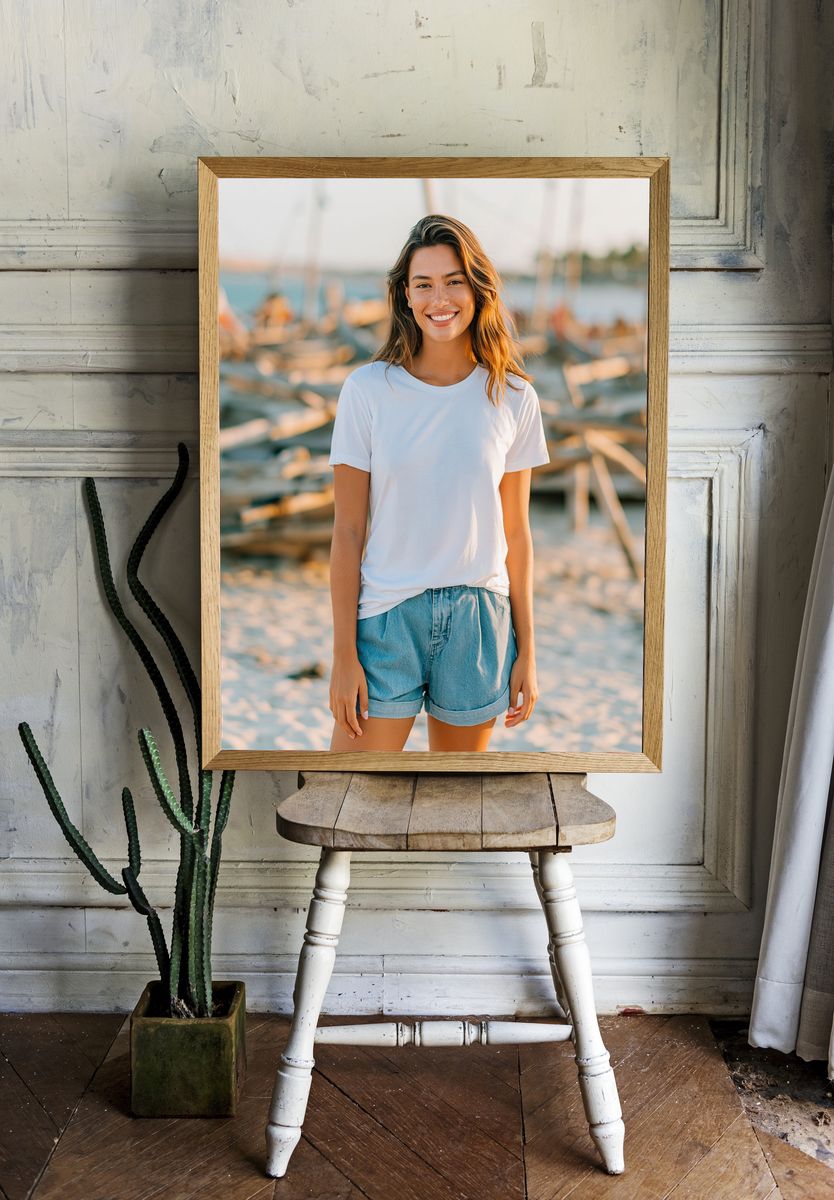 Smiling Woman at the Marina Photography Poster. — room view 1