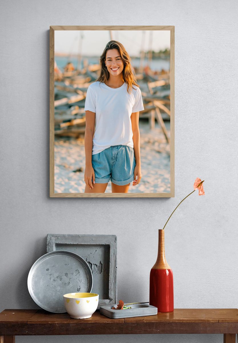 Smiling Woman at the Marina Photography Poster. — room view 3