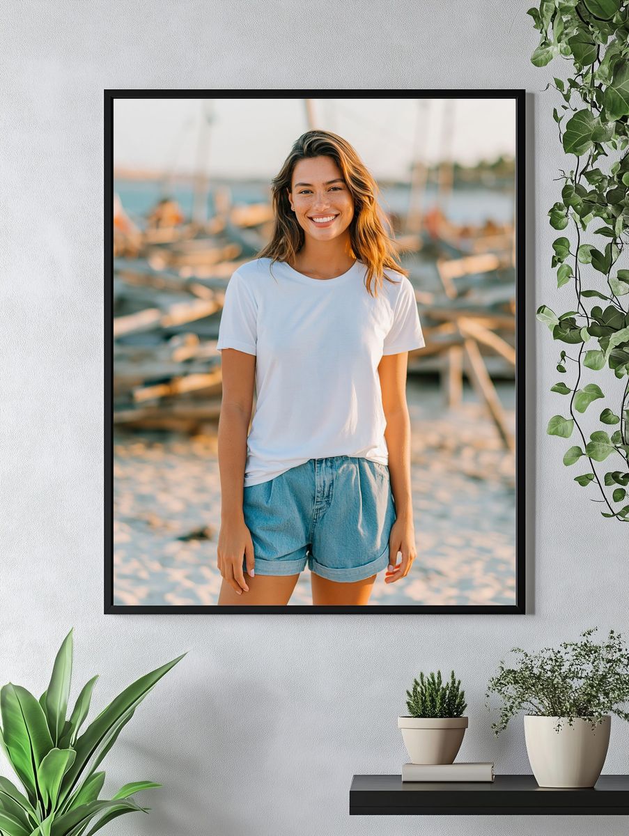 Smiling Woman at the Marina Photography Poster. — room view 4