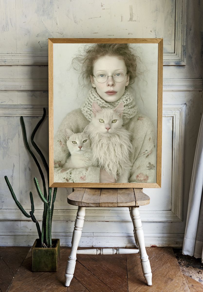 Girl with Cats Photography Poster. room preview
