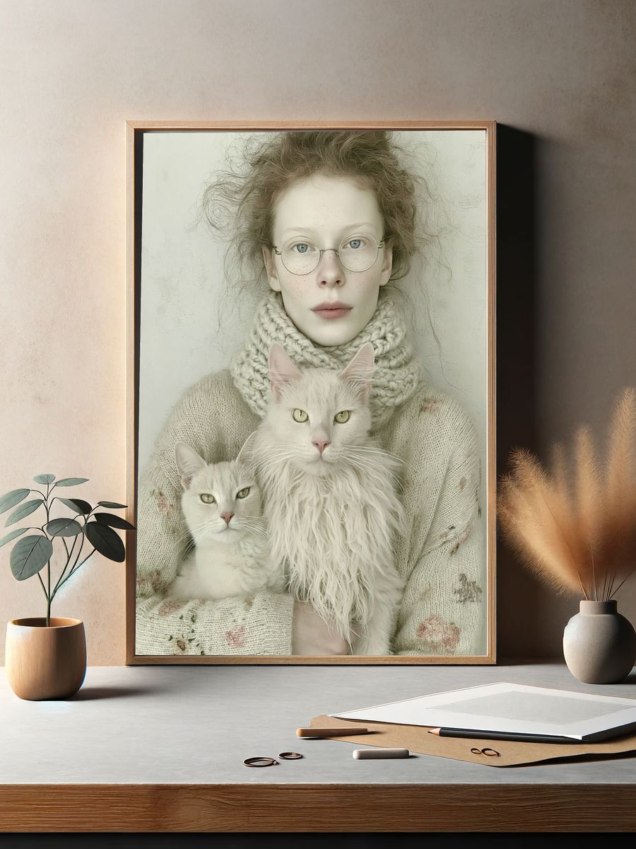 Girl with Cats Photography Poster. — room view 2