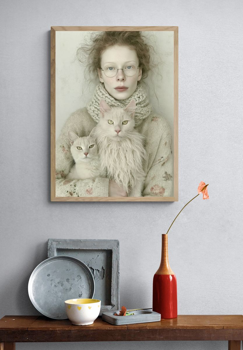 Girl with Cats Photography Poster. — room view 3