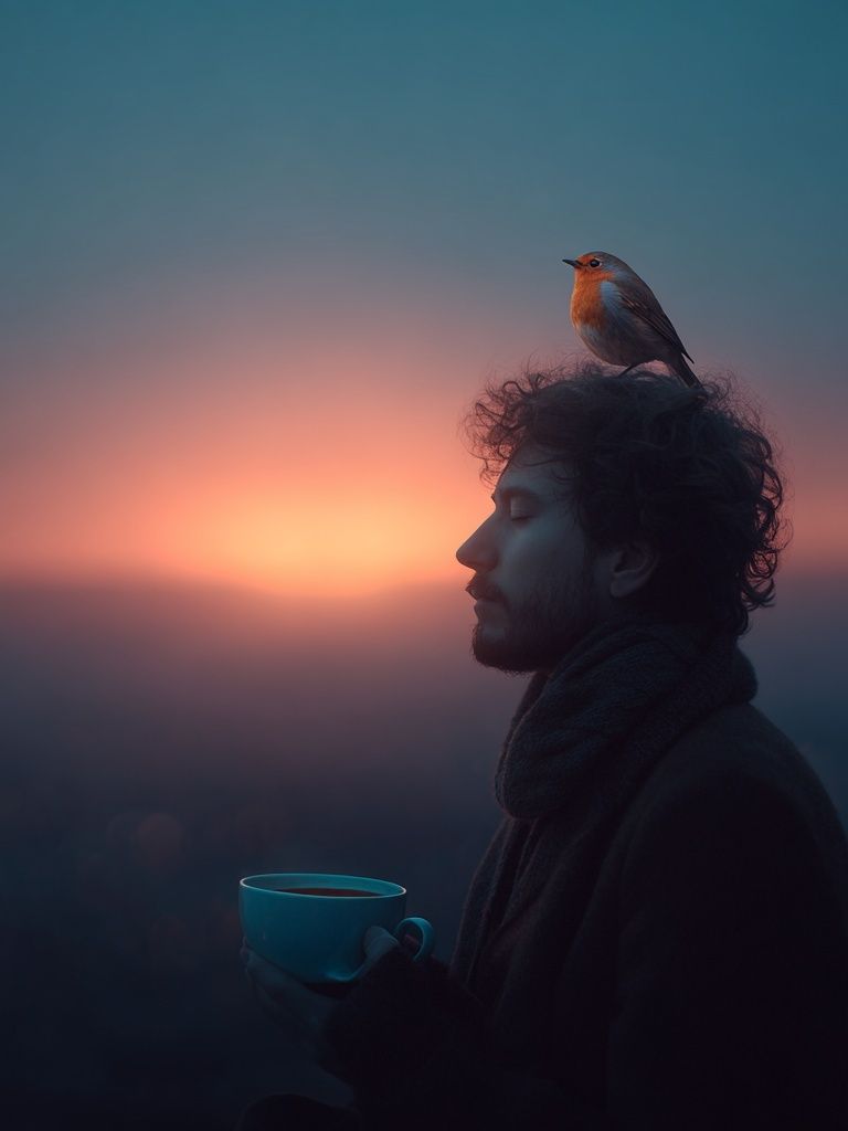 Dawn Meditation with Robin Poster. poster — photography art