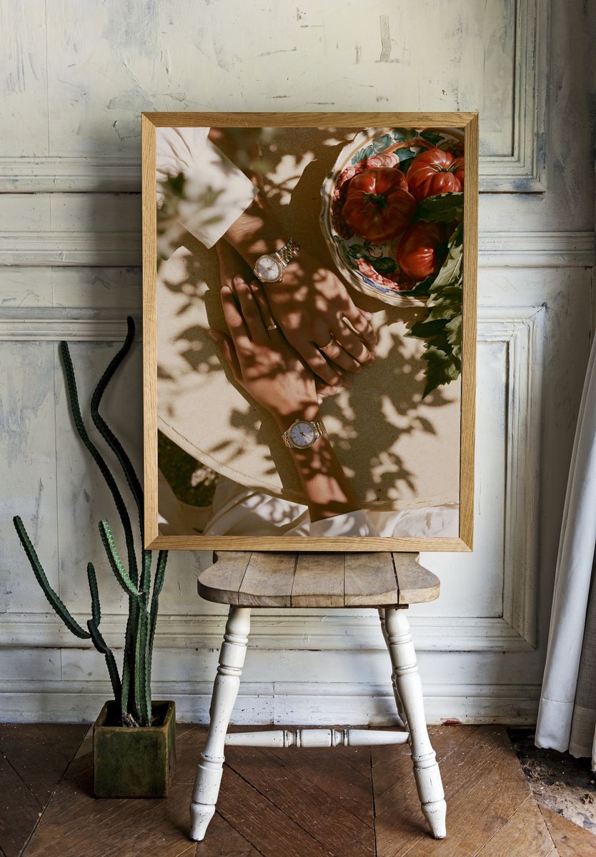 Sunlit Hands and Tomatoes Photography Poster. — room view 1