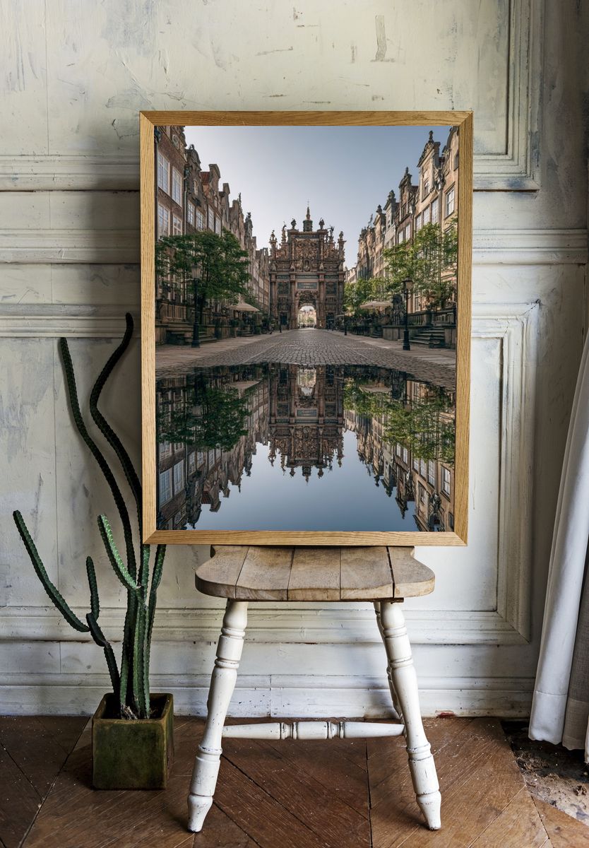 Historic European Street Reflection Poster. — room view 1
