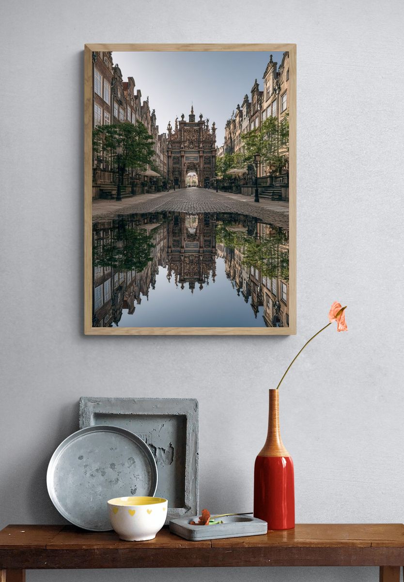 Historic European Street Reflection Poster. — room view 3