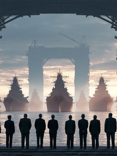 Warships at Dawn Photography Poster. poster print