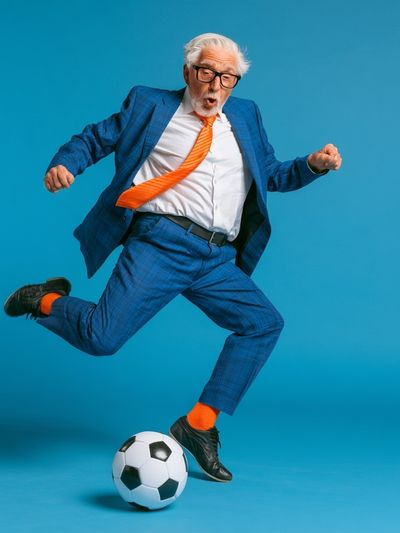 Elderly Soccer Jump Photography Poster. poster print