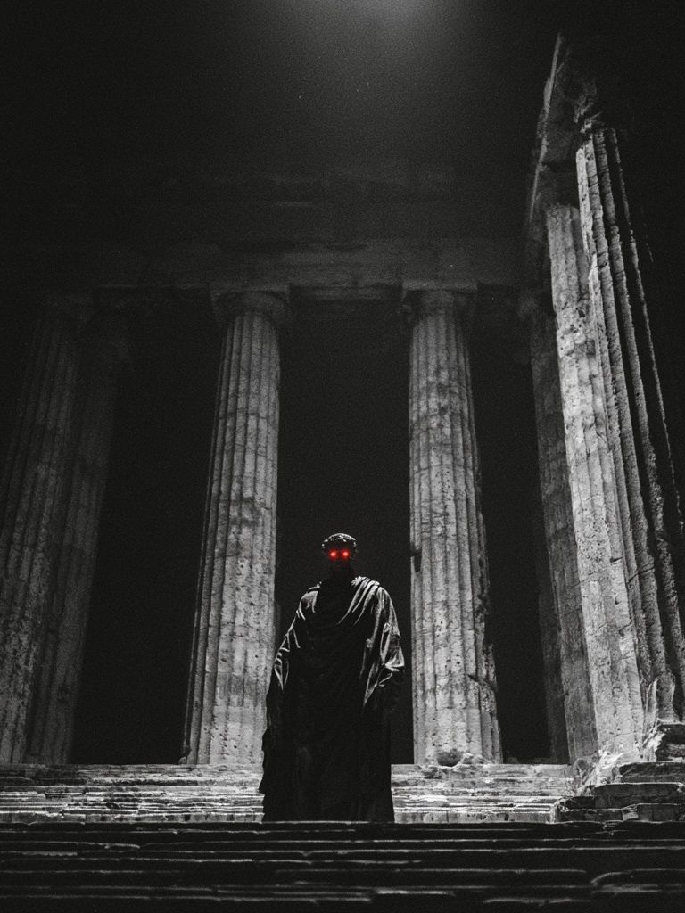 Dark Temple Figure Photography Poster. poster detail