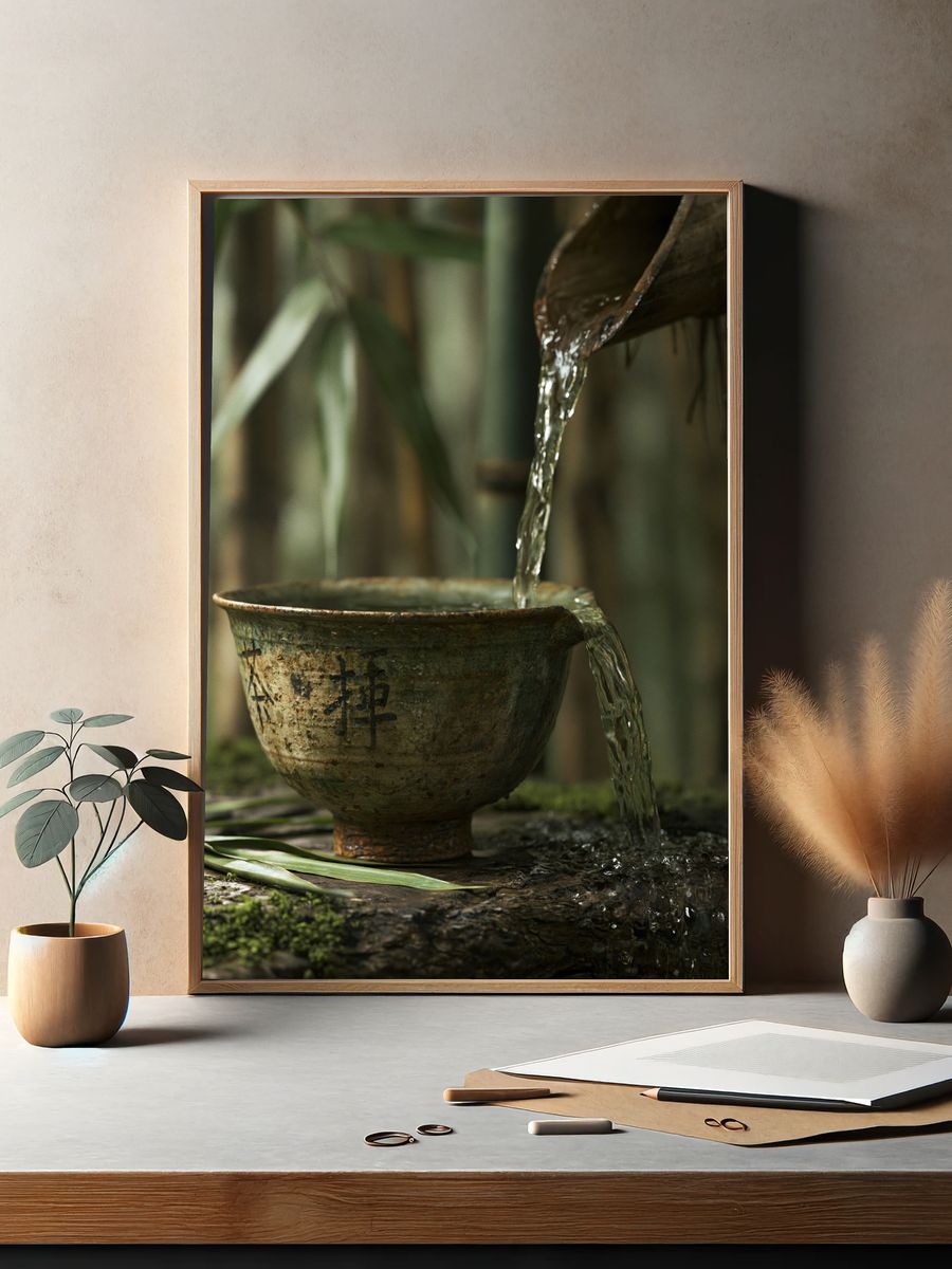 Zen Water Bowl Photography Poster. — room view 2