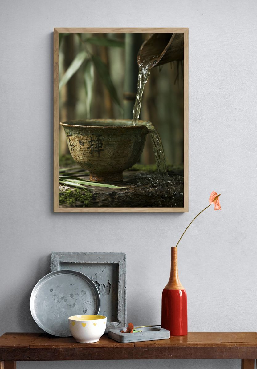 Zen Water Bowl Photography Poster. — room view 3