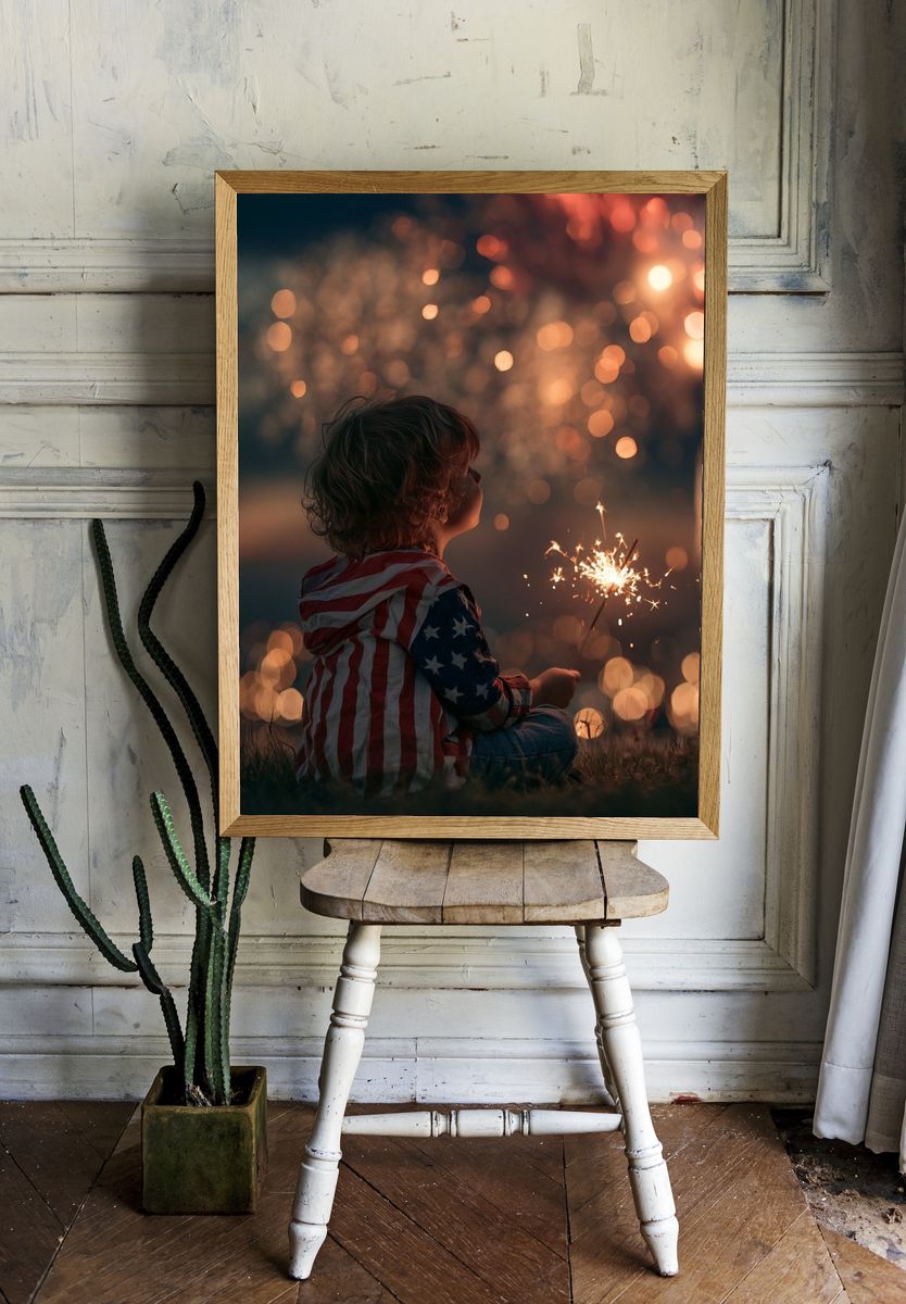Child with Sparkler Photography Poster. — room view 1
