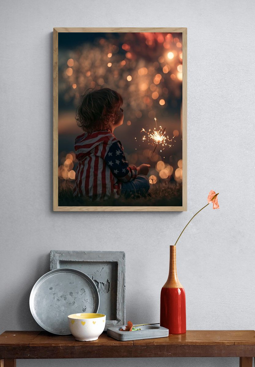 Child with Sparkler Photography Poster. — room view 3