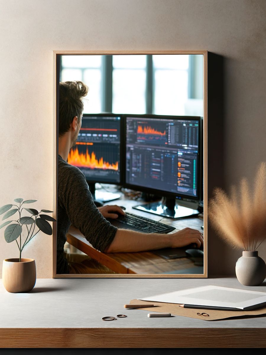 Data Analyst Workspace Photography Poster. — room view 2