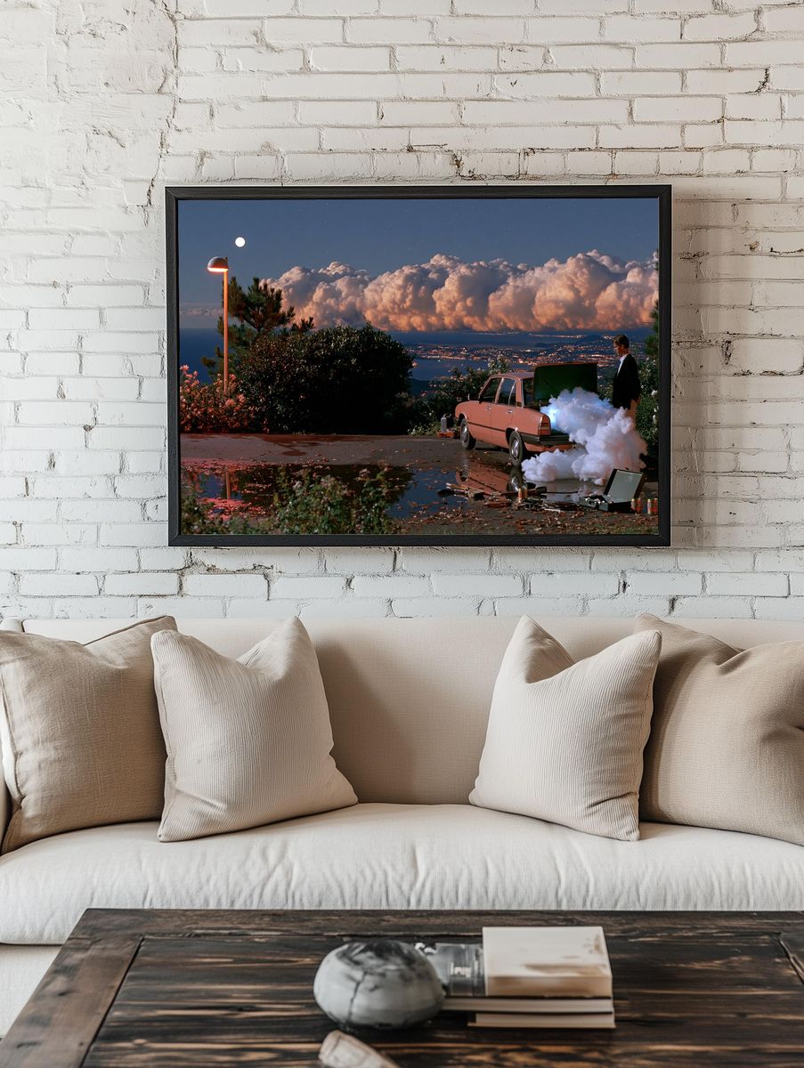 Moonlit Coastal Car Scene Poster. room preview