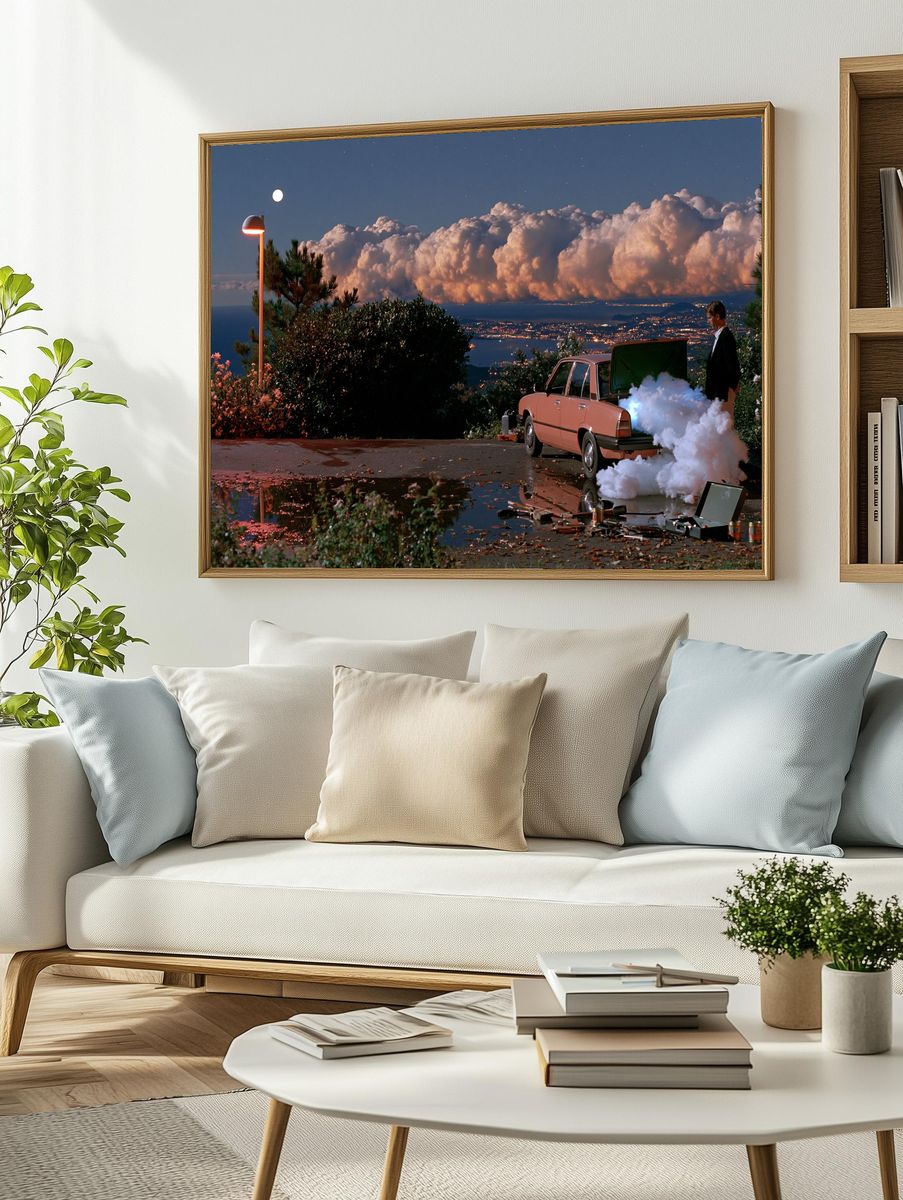 Moonlit Coastal Car Scene Poster. — room view 2