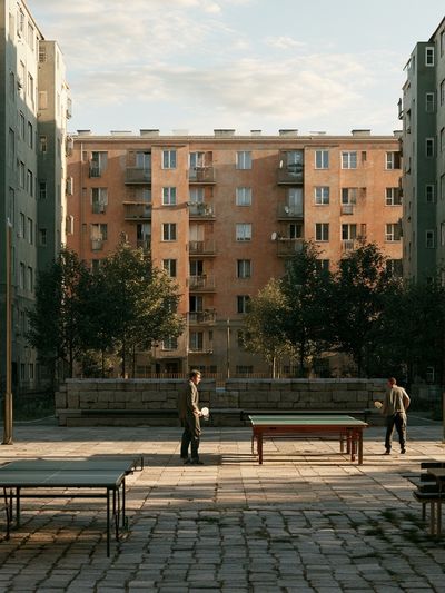 Urban Courtyard Table Tennis Poster. poster