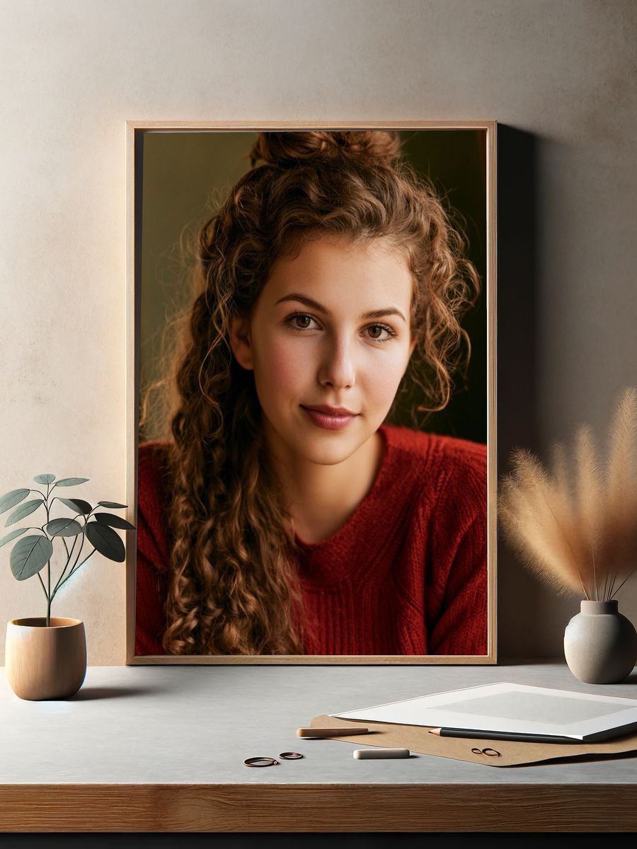 Curly-Haired Portrait Photography Poster. — room view 2