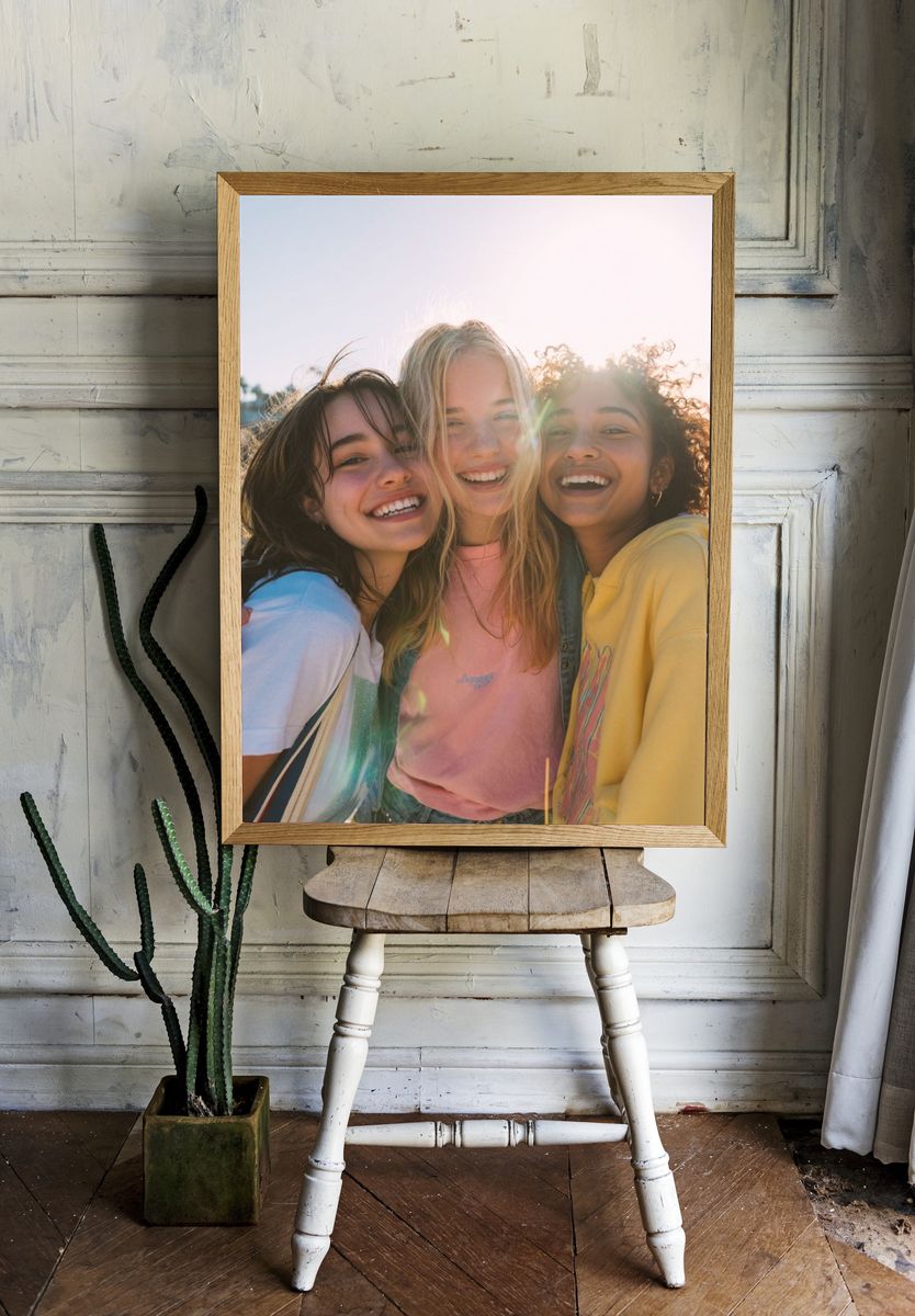 Sunlit Friends Portrait Poster. — room view 1