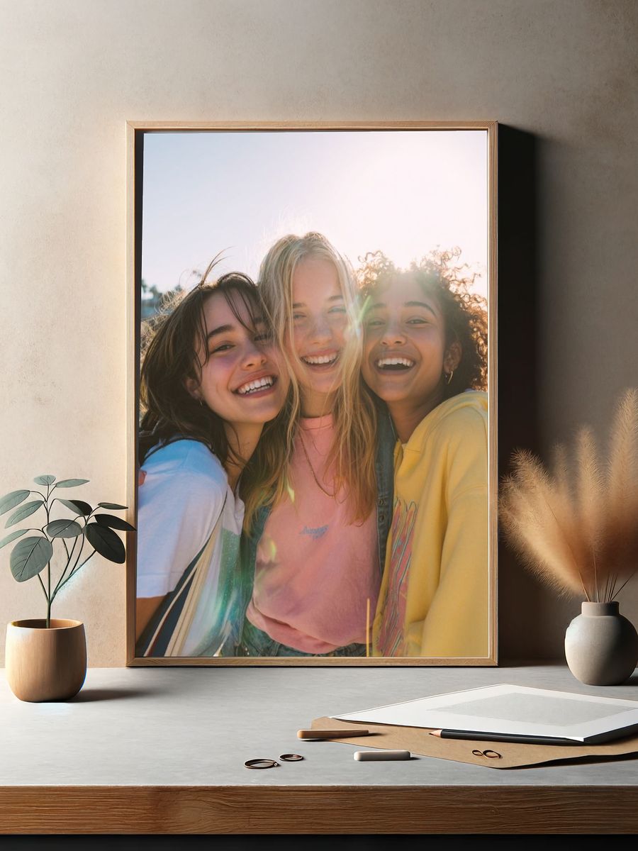 Sunlit Friends Portrait Poster. — room view 2