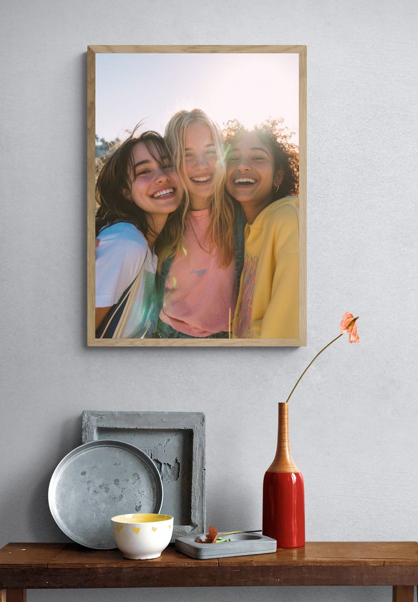 Sunlit Friends Portrait Poster. — room view 3