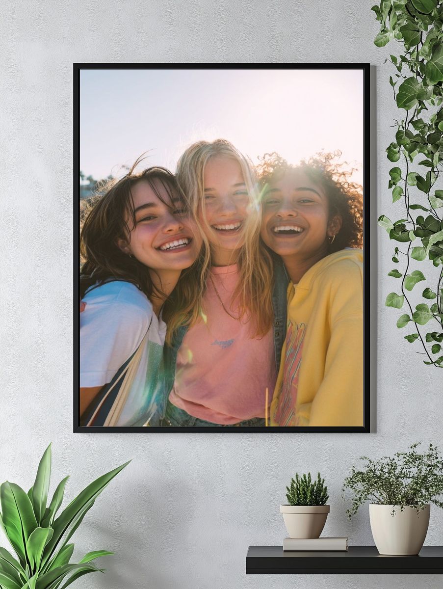 Sunlit Friends Portrait Poster. — room view 4