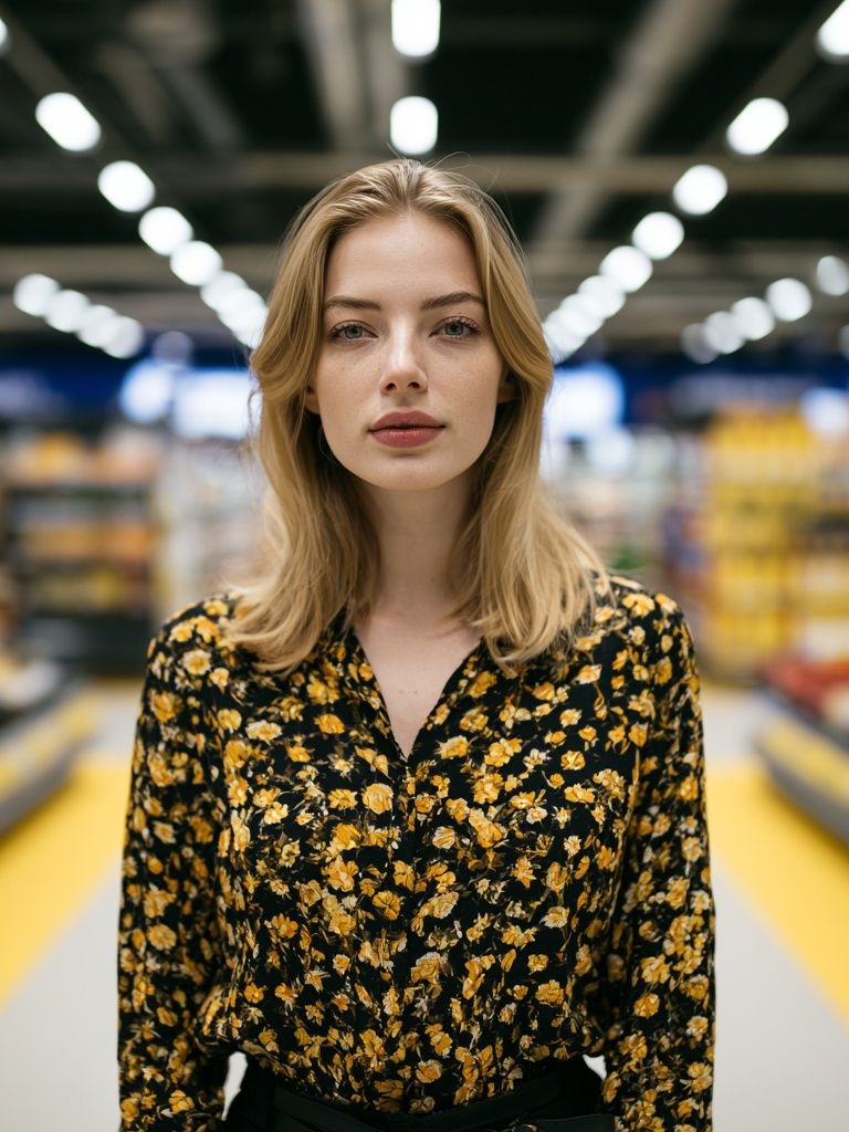 Blonde Portrait in Supermarket Poster. poster — photography art