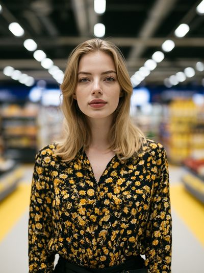 Blonde Portrait in Supermarket Poster.