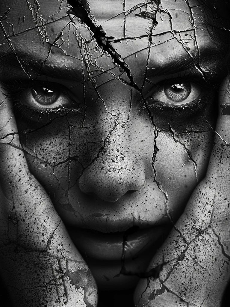 Cracked Face Black-White Portrait Poster. poster — photography art