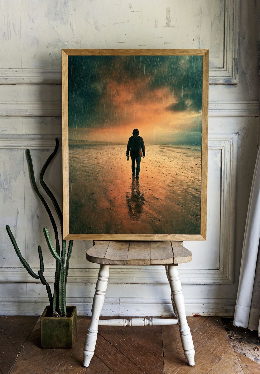Rainy Beach Solitude Photography Poster. — room view 1