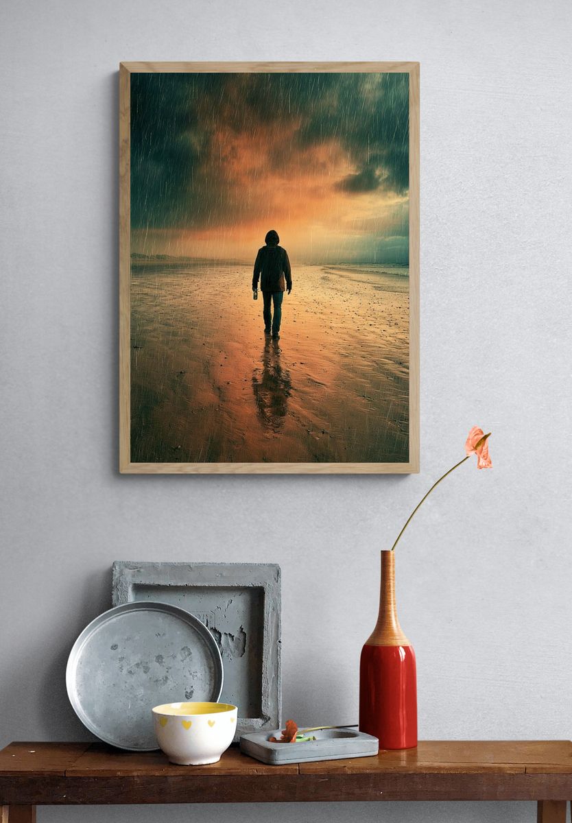 Rainy Beach Solitude Photography Poster. — room view 3