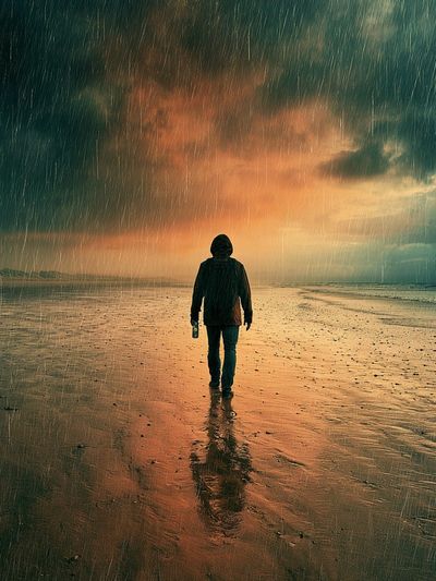 Rainy Beach Solitude Photography Poster.