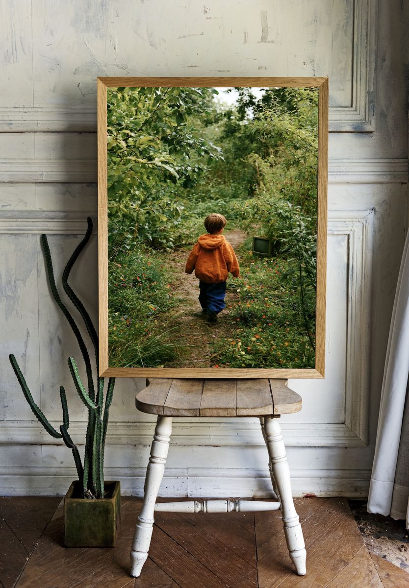 Child in Woodland Path Photography Poster. room preview