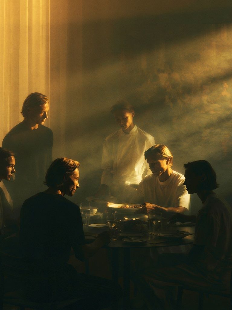Golden Dinner Scene Photography Poster. poster — photography art