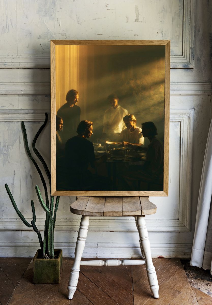 Golden Dinner Scene Photography Poster. room preview