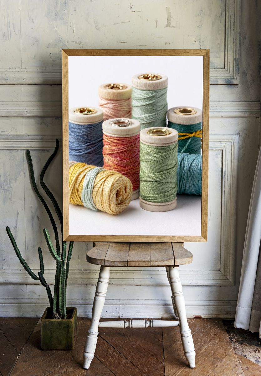 Pastel Thread Spools Photography Poster. — room view 1